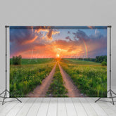 Lofaris Green Field Sunset Rainbow Natural Scene Backdrop